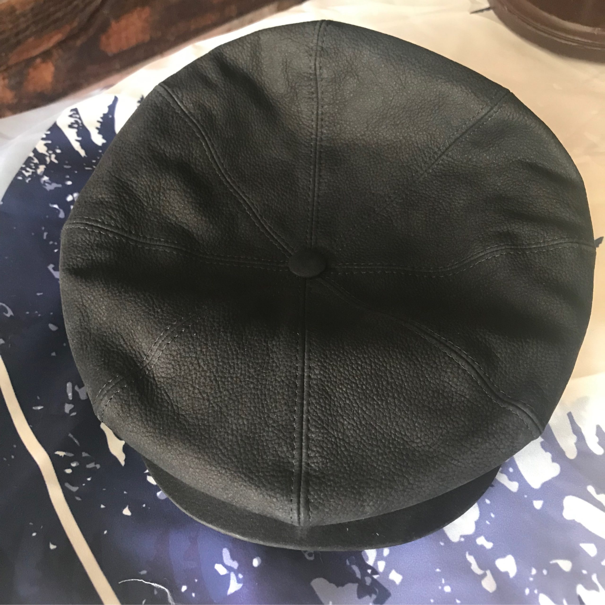 Newsboy Leather 8 Panel Vintage Black Cap