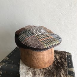 IRISH FLAT CAP BROWN PATCHWORK HOUNDSTOOTH COTTON INNER BAND