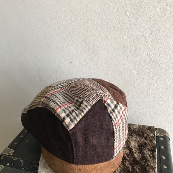 IRISH FLAT CAP BROWN PATCHWORK HOUNDSTOOTH COTTON INNER BAND - Image 3