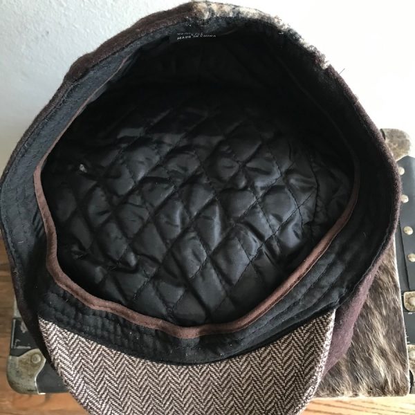 IRISH FLAT CAP BROWN PATCHWORK HOUNDSTOOTH COTTON INNER BAND - Image 4
