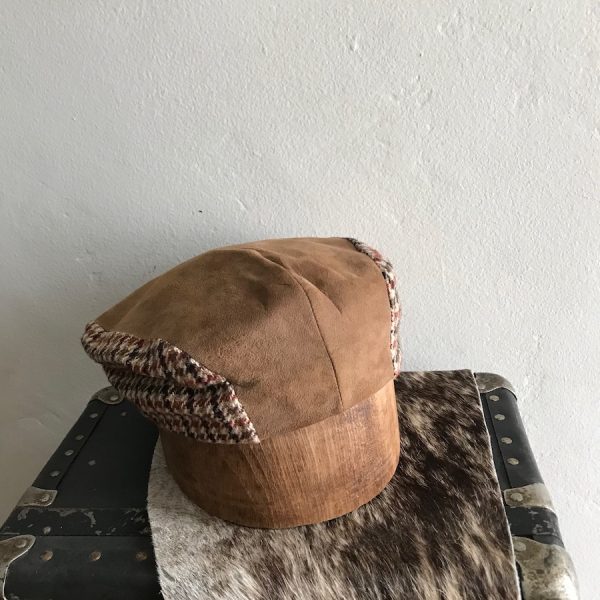 IVY FLAT CAP COUNTRY GENTELMAN BROWN SUEDE AND HOUNDSTOOTH MIX - Image 3