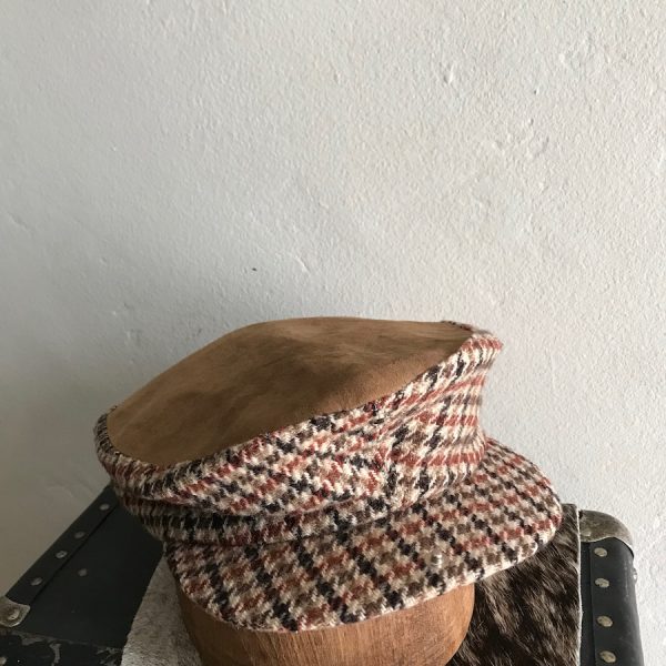 IVY FLAT CAP COUNTRY GENTELMAN BROWN SUEDE AND HOUNDSTOOTH MIX - Image 5