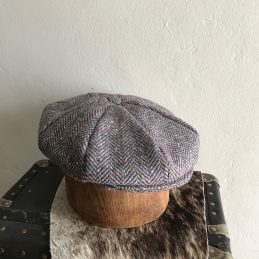 NEWSBOY 8PANEL BLUE CAP TWEEED V PATTERN BUTTON TOP