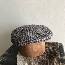 NEWSBOY 8PANNEL GREY CAP DOBBS WOOL PATCHWORK BUTTON TOP