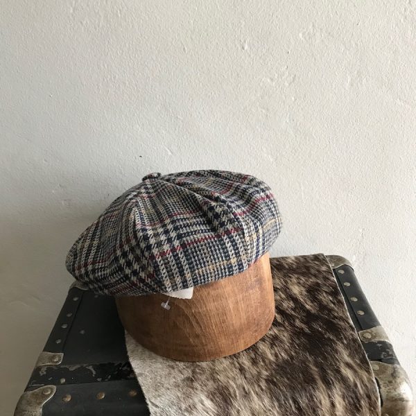 NEWSBOY 8PANNEL GREY CAP DOBBS WOOL PATCHWORK BUTTON TOP - Image 3
