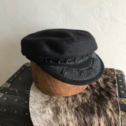 GREEK FISHERMAN CAP BLACK BRAID CORD LOW PROFILE LEATHER SWEATBAND
