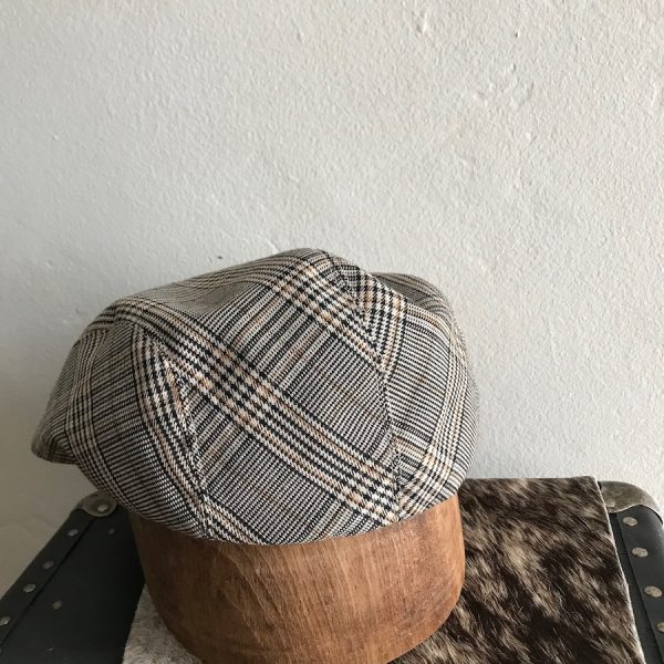 IVY FLAT CAP GRAY STRIPED LINNEN DARK INNER LINER STITCHED FRONT - Image 3