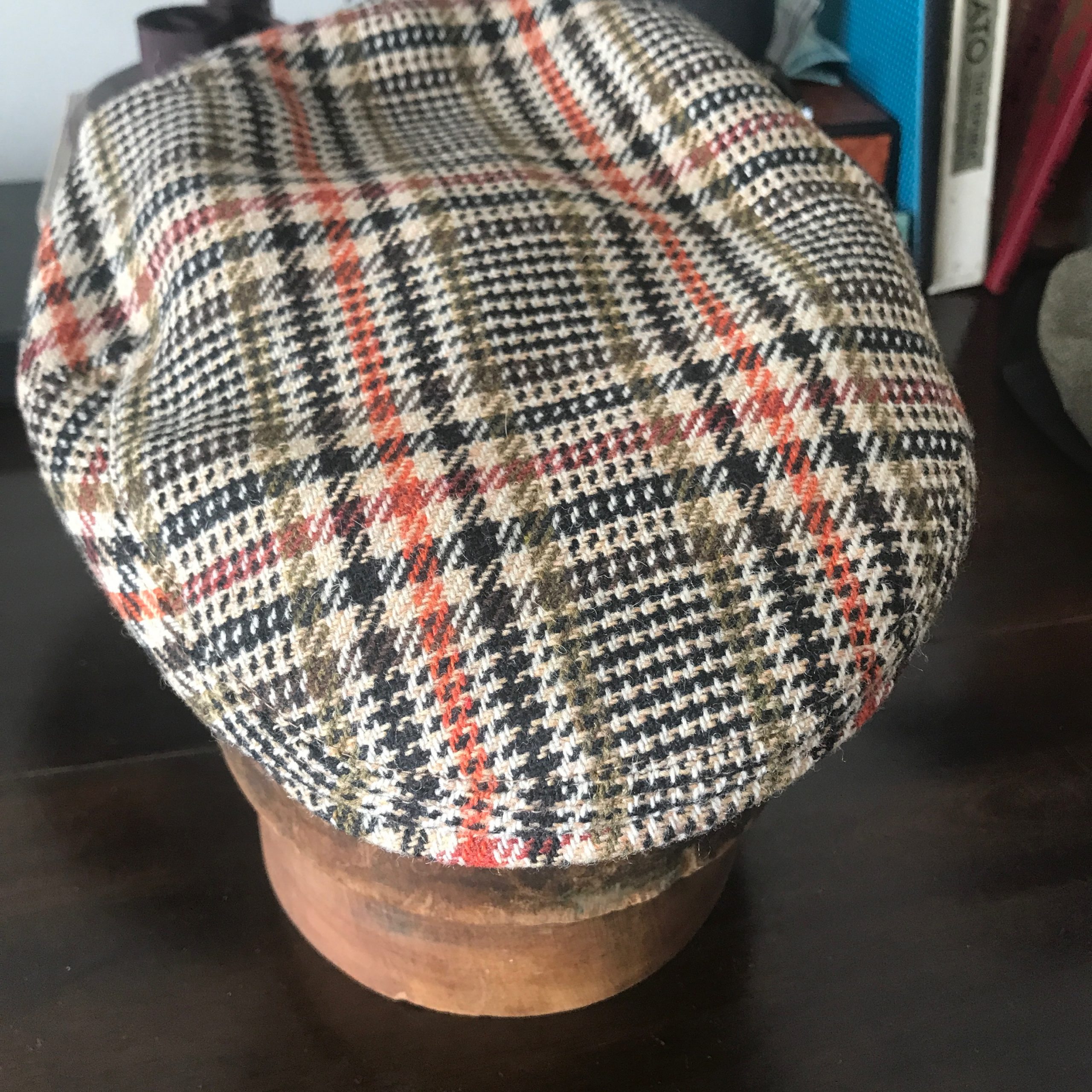 English Drier Cap Orange and Green Houndstooth