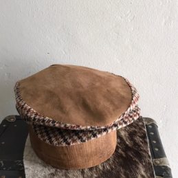 Ivy Flat Cap Country Gentelman Brown Suede And Houndstooth Mix